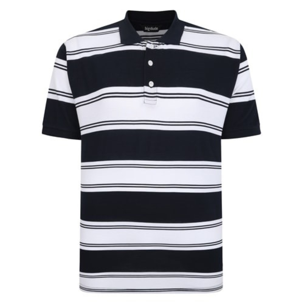 Bigdude Mens Navy Blue White Striped Short Sleeve Polo Shirt Big and Tall